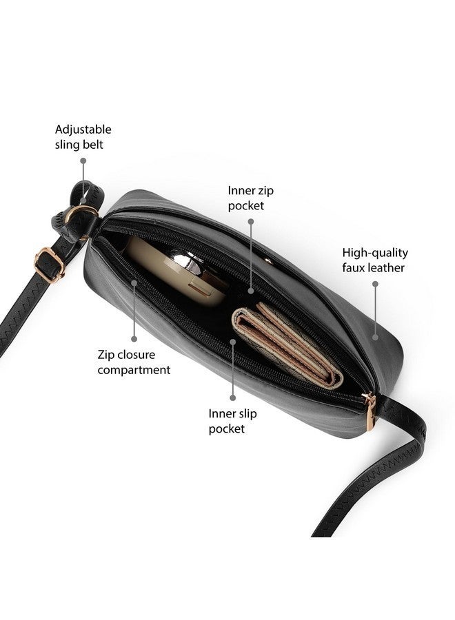 Fastrack Sling Bag | Faux Leather Sling With Adjustable Belt and Quick Access Pocket | Zip Closure and Spacious Interior | Trendy Women's Handbags, Black - Image 3