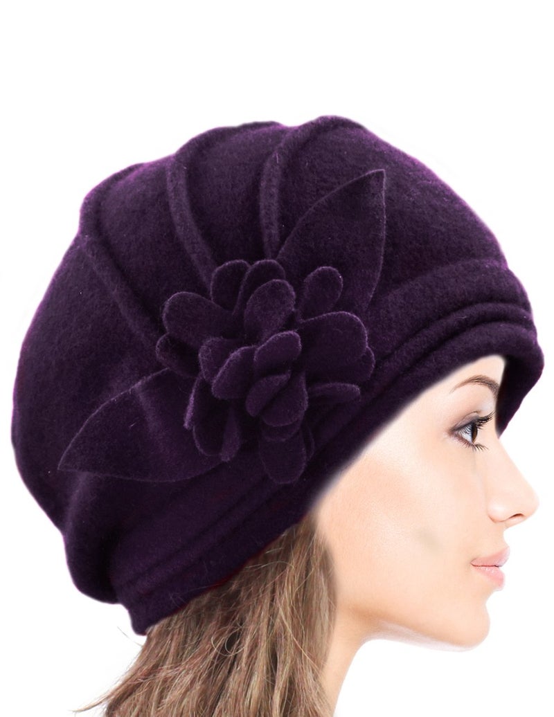 Dahlia Women's Winter Hat - Wool Cloche/Bucket Hat, Slouch, Flower, Violet - Image 5