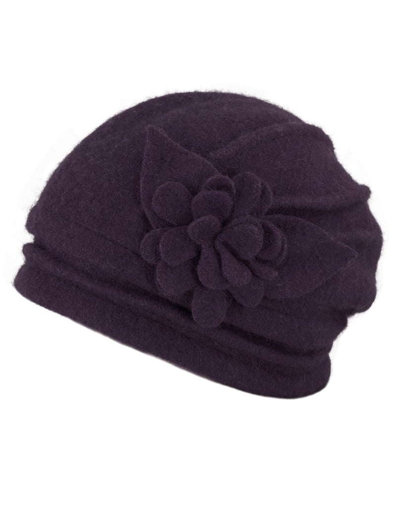 Dahlia Women's Winter Hat - Wool Cloche/Bucket Hat, Slouch, Flower, Violet - Image 3