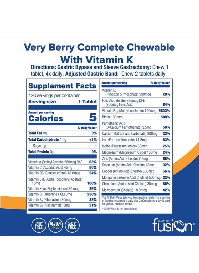 Very Berry Complete Chewable Bariatric Multivitamin with Iron and Vitamin K for Bariatric Surgery Patients Including Gastric Bypass and Sleeve Gastrectomy - 120 Tablets - pzsku/Z25E5F0AA7B9560DD7077Z/45/_/1715551246/10af5f5e-ea81-439f-827e-23dc9ab5e70d