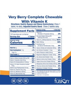 Bariatric Fusion Very Berry Complete Chewable Bariatric Multivitamin with Iron and Vitamin K for Bariatric Surgery Patients Including Gastric Bypass and Sleeve Gastrectomy - 120 Tablets  - Image 2
