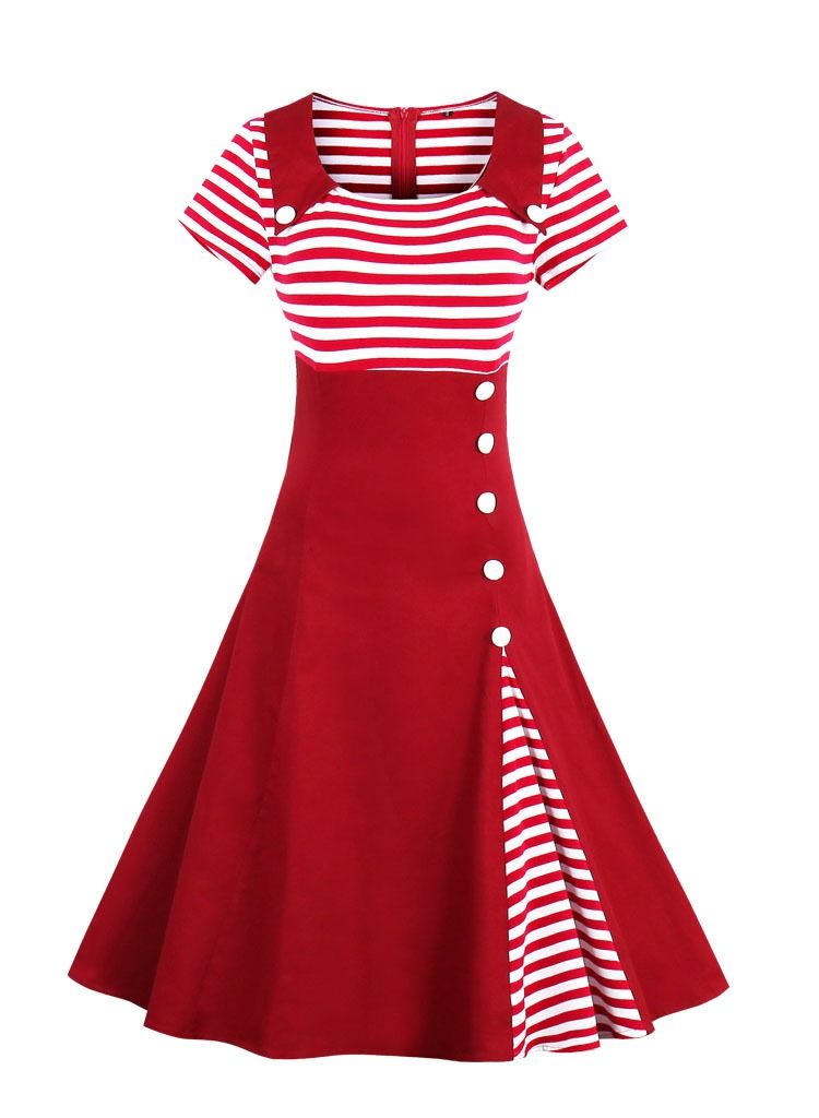 Striped Retro Patchwork Dress - Image 1