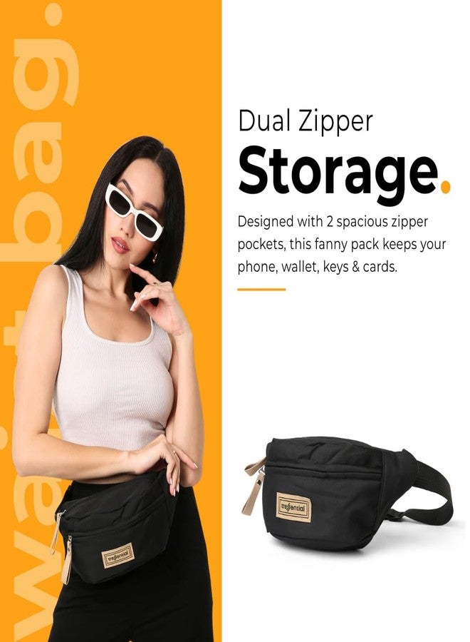 Tressential Waist Bag for Men Women | Cross Body Fanny Pack Sling Bag for Hiking, Travel, Camping, Outdoor Sports, Cycling | Money Belt with Adjustable Strap (Black) - Image 3