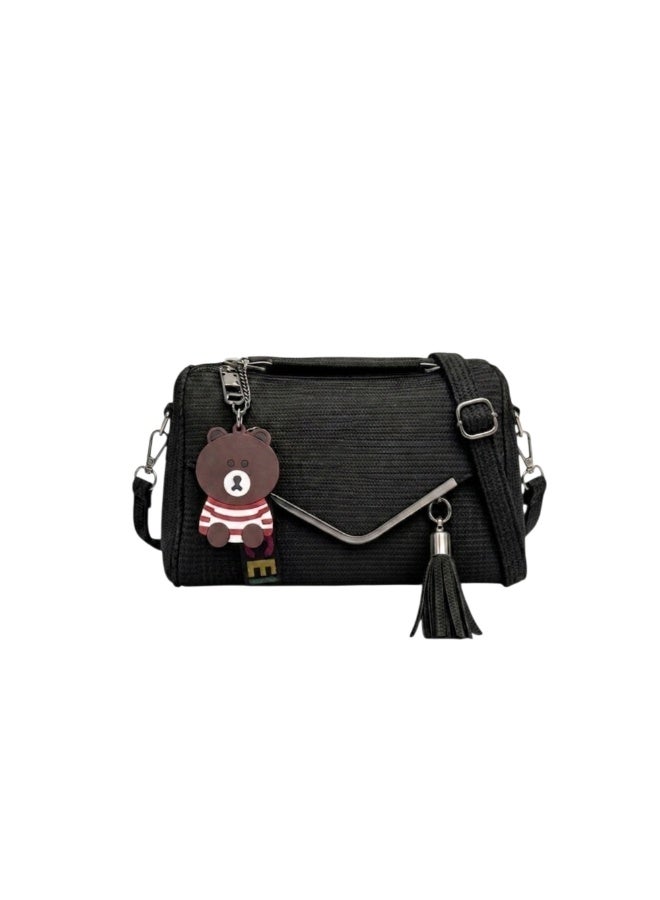 KANAZ Women's Crossbody Bag, Stylish Shoulder Handbag with Tassel and Bear Charm Accessory,KM