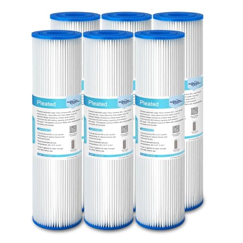 Membrane Solutions 20 Micron Pleated Polyester Sediment Water Filter 10"x2.5" Replacement Cartridge Universal Whole House Pre-Filter Compatible with W50PE, WFPFC3002, SPC-25-1050, FM-50-975 - 6 Pack - Image 1
