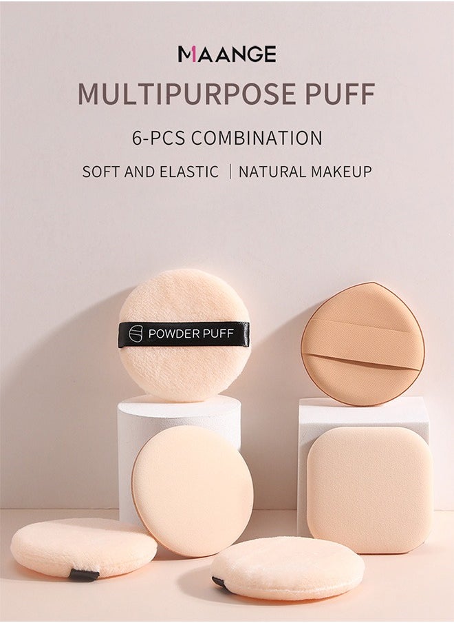 MAANGE - 6 Pcs Makeup Sponge Set, Two Different Types Reusable Powder Puff, Soft Foundation Blending Sponge Flawless Wet and Dry Use - Image 1