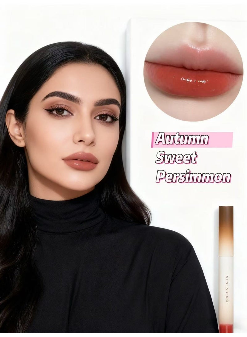 Caramel Frosty Lip Powder Cream, Velvet Matte Finish, Low Saturation, Autumn and Winter Whitening Lip Glaze (1# Autumn Sweet Persimmon) - Image 1