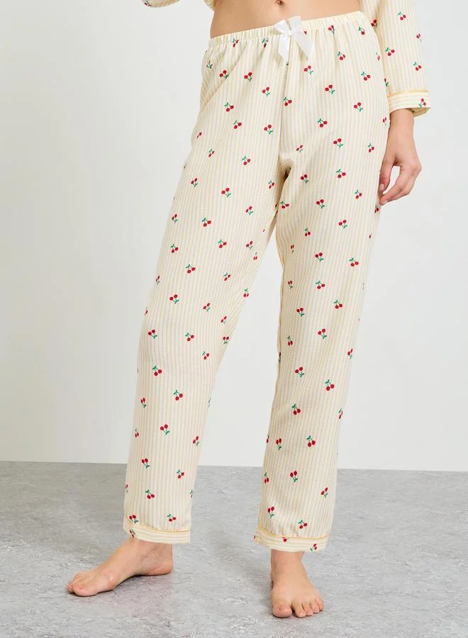 Take Two  Striped Cherry Print Long Sleeve Pajama Set for Women | Best Price UAE