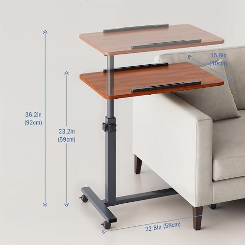 LINGMI Laptop Table Mobile Adjustable Height Portable Desk Notebook Swivel PC Computer Rolling Desk with Wheels, Laptop Stand for Couch Bedside Hospital Bed Table (Dark Walnut) (Red Walnut) - Image 3