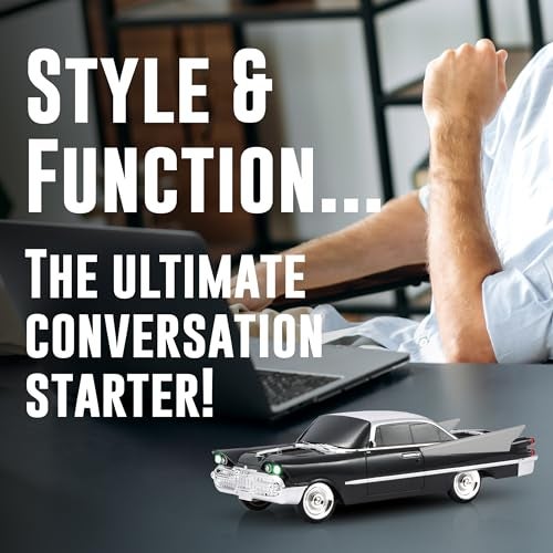 QFX Bluetooth 1959 Retro Classic Car Speaker, Dual 2-inch Speakers, Hands-Free Link, Built-in Microphone, FM Radio, and LED Party Lights, Black- BT-1959-BLK - Image 3