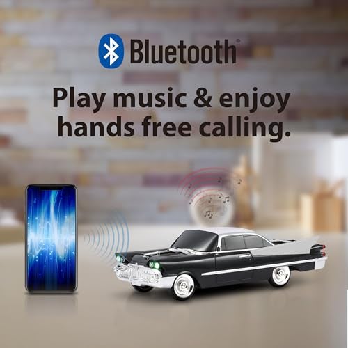 QFX Bluetooth 1959 Retro Classic Car Speaker, Dual 2-inch Speakers, Hands-Free Link, Built-in Microphone, FM Radio, and LED Party Lights, Black- BT-1959-BLK - Image 2