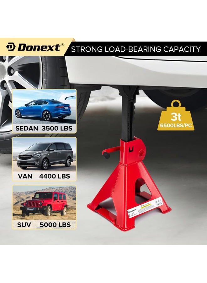 Donext Jack Stands 3 Ton (6,500 lb) Capacity Steel, 1 Pair Red Lifting Stand Adjustable Jack Stands - Image 5
