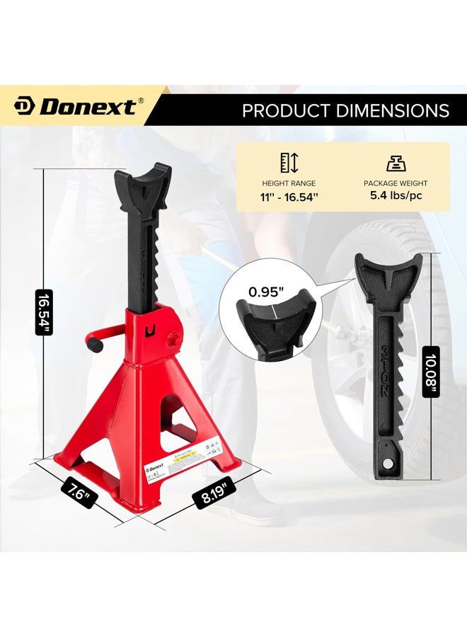 Donext Jack Stands 3 Ton (6,500 lb) Capacity Steel, 1 Pair Red Lifting Stand Adjustable Jack Stands - Image 2