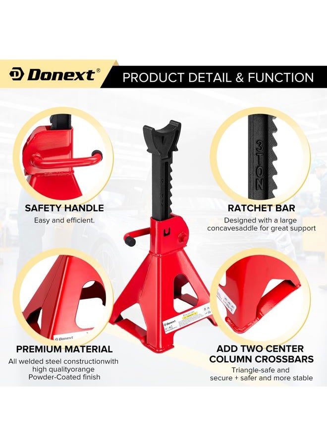 Donext Jack Stands 3 Ton (6,500 lb) Capacity Steel, 1 Pair Red Lifting Stand Adjustable Jack Stands - Image 4