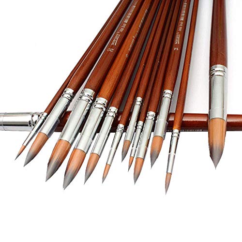 WORISON Long Handle Synthetic Round Pointed Tip Artist Paint Brushes - 13 Piece Set(Wood) - Image 5