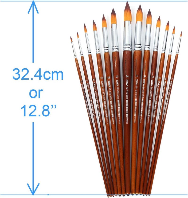 WORISON Long Handle Synthetic Round Pointed Tip Artist Paint Brushes - 13 Piece Set(Wood) - Image 4