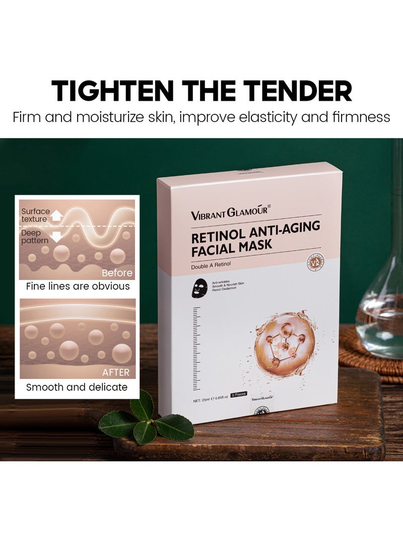 Vibrant Glamour 5 Pcs Retinol Anti-Aging Facial Mask- Moisturizes And Fades Fine Lines, Retinol Hydrogel Face Mask-Tightens Skin, Elasticity, Tenderness, Nicotinamide Facial Mask (1Pcs/25ml) - Image 5