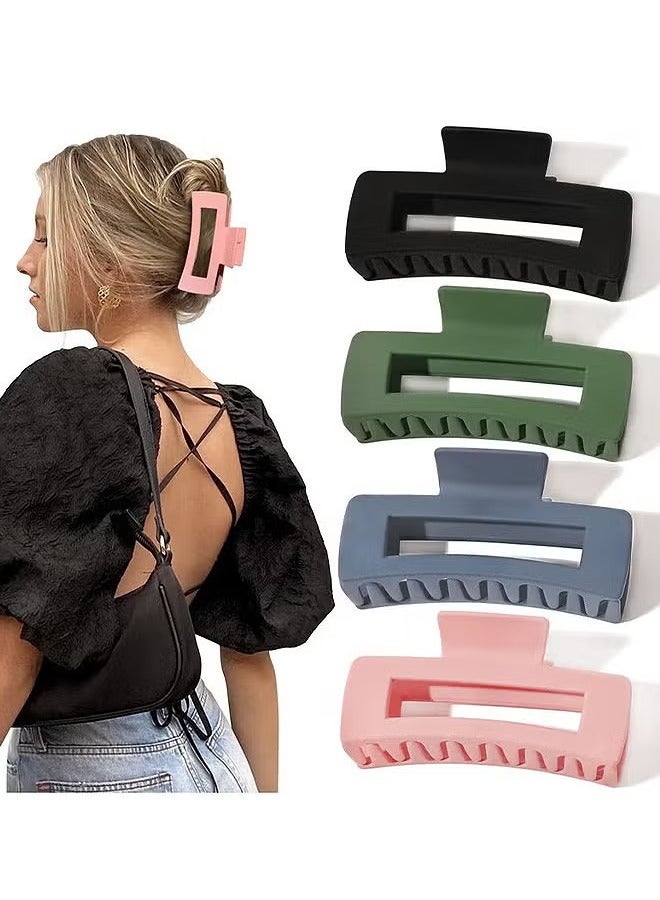 4 PCS Hair Claw Clips, Large Claw Hair Clips For Thick Hair Strong Hold Hair Matte French Design Claw Clips, Hair Clips For Non-slip Hair Clip Rectangular Jaw Clips Gifts For Women - Image 1