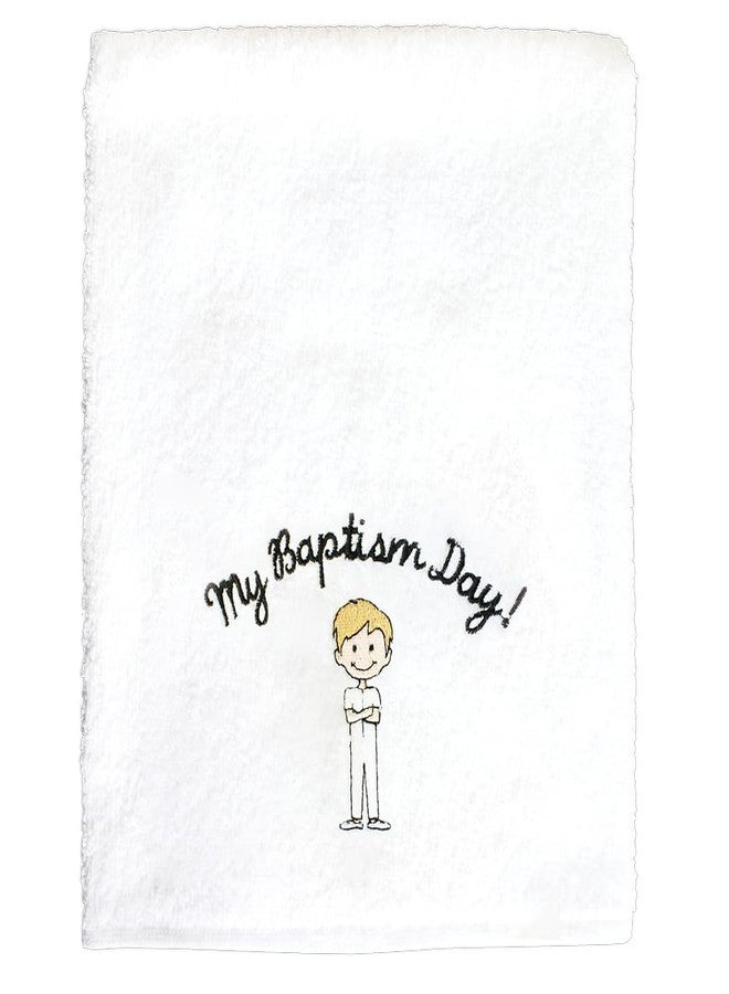 Ringmasters LDS White Embroidered Baptism Towel - Boy Blonde Hair - Baptism Day! Towel - Great Gift - 4 1/2 ft x 2 ft - Image 1
