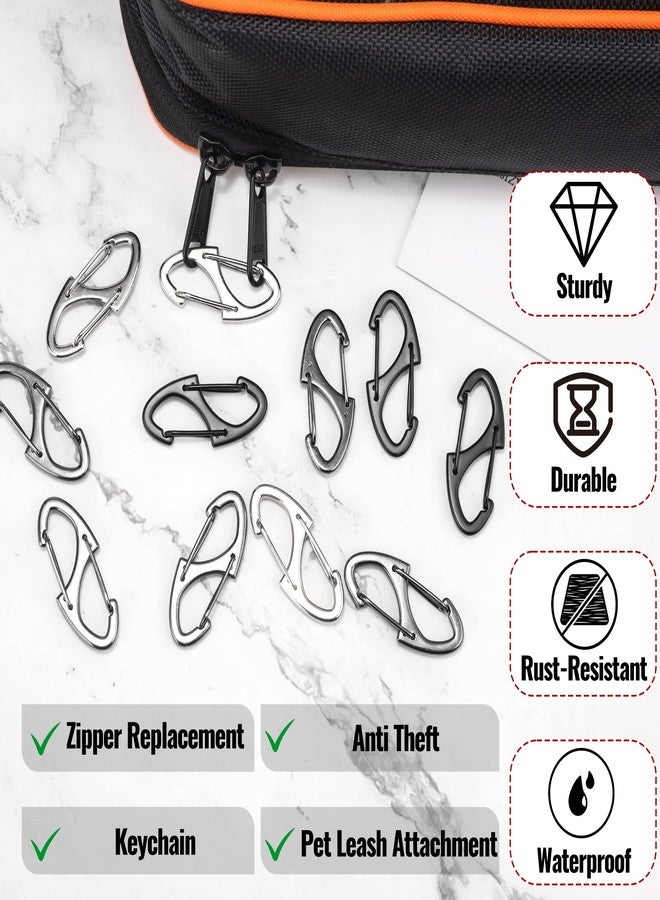 Meschett 20Pcs Zipper Clips Anti Theft, Zipper Pull Replacement for Backpacks, Dual S Shaped Small Carabiner Clip Theft Deterrent for Suitcase, Keep Luggage Closed(Silver and Black) - Image 3
