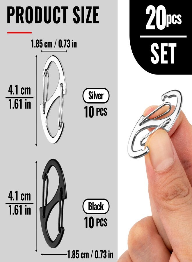 Meschett 20Pcs Zipper Clips Anti Theft, Zipper Pull Replacement for Backpacks, Dual S Shaped Small Carabiner Clip Theft Deterrent for Suitcase, Keep Luggage Closed(Silver and Black) - Image 2