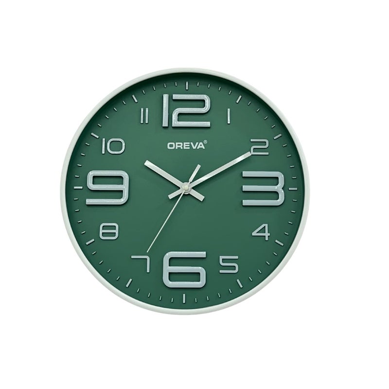 OREVA 12 Inch Round Fancy Embossed Number Dial Contemporary Stylish Quartz Clocks Modern Analog Silent Wall Clock for Living Room Bedroom Latest Home Décor Office AQ-9497SS (Green) - Image 2