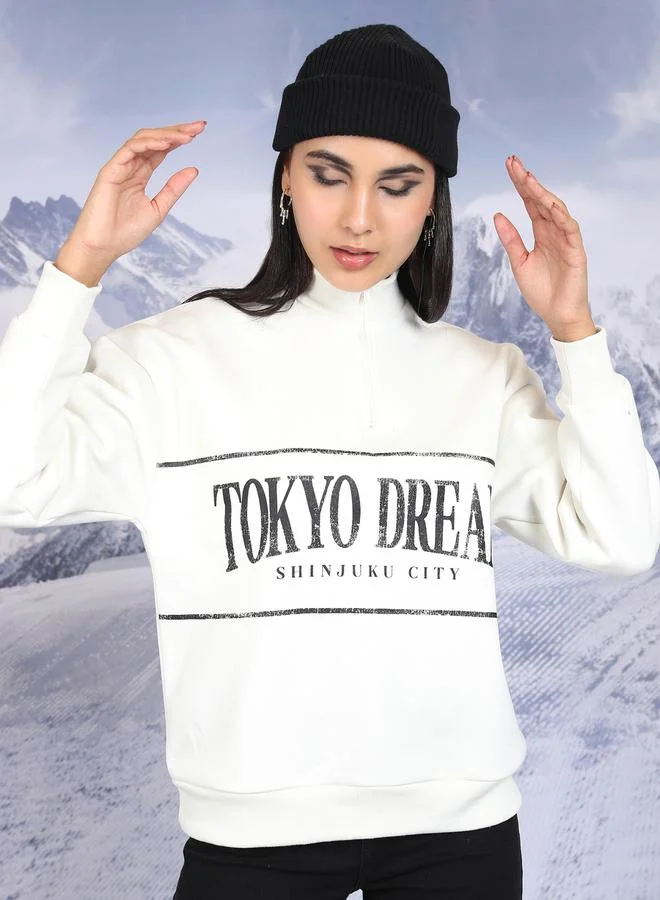 Tokyo Talkies Tokyo Talkies Text Print High Neck Oversized Sweatshirts