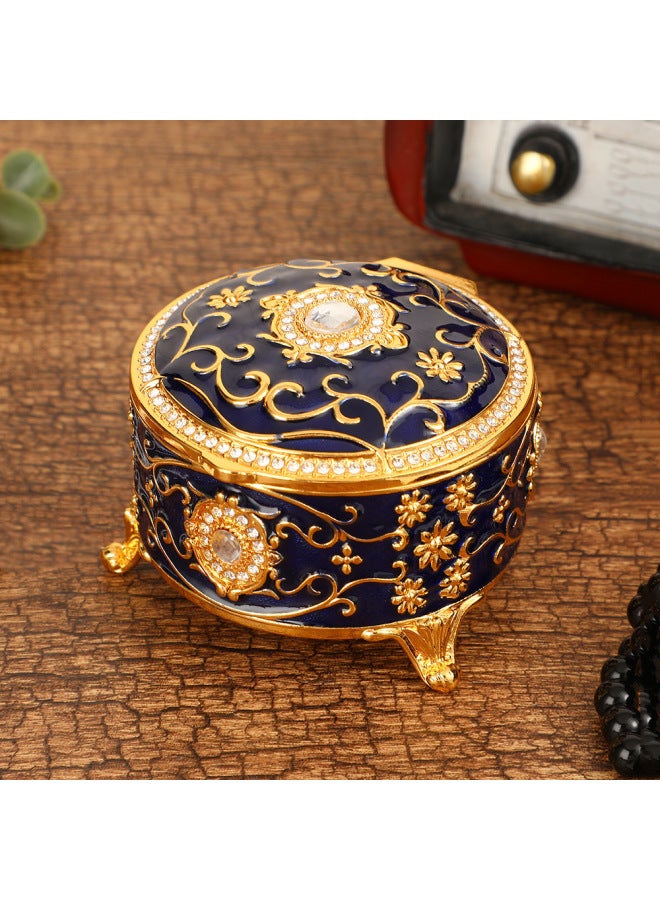 7.6*5.8cm | Vintage Zinc Alloy Jewelry Box with Rhinestones in Navy Blue | Crystal-Studded Design, Velvet Lining Interior, Luxurious Décor | Elegant Storage for Necklaces, Rings, Earrings | Fashionable Gift for Women - Image 1
