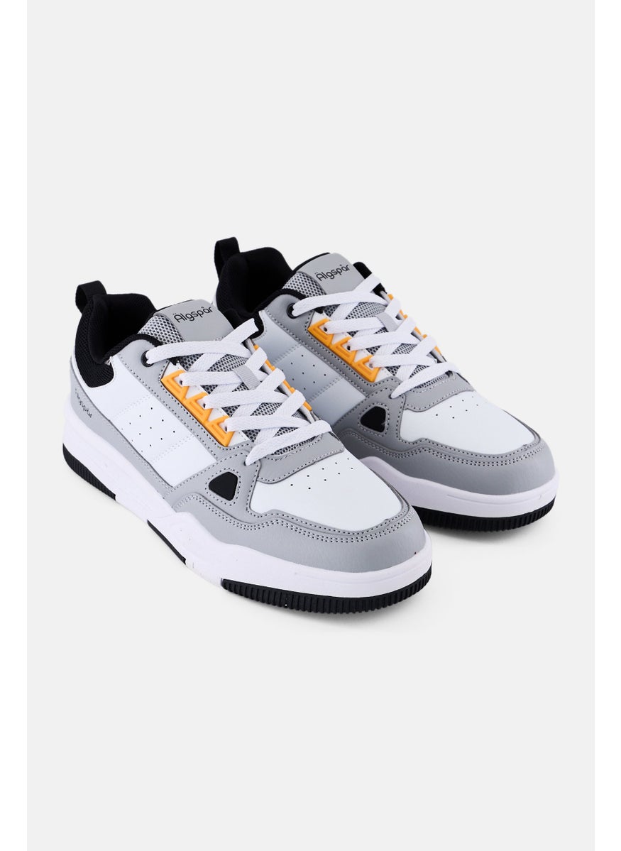 Algspar Men Leather Upper Lace Up Casual Shoes, White  - Image 1