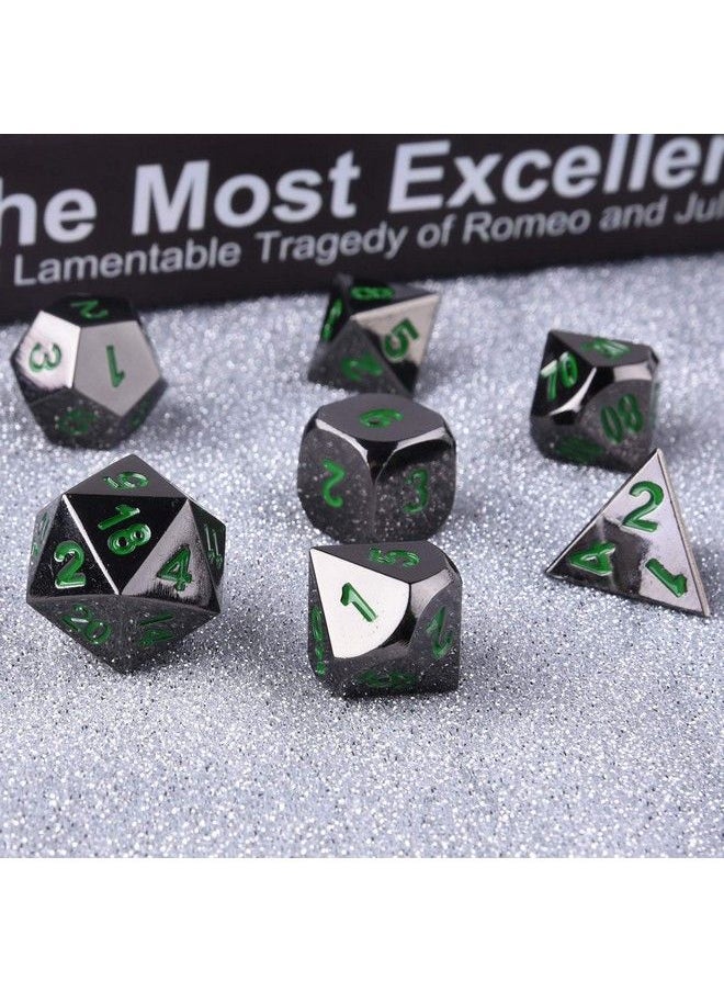 SIQUK Metal Polyhedral Dice Shiny Black Body And Dark Green Numbers Zinc Alloy Dice With Metal Case  - Image 4