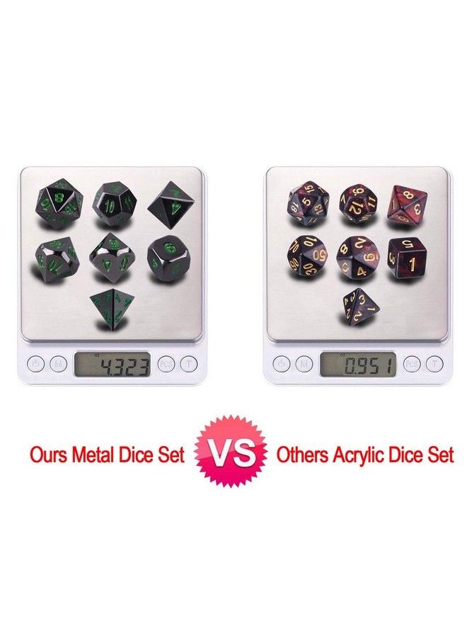 SIQUK Metal Polyhedral Dice Shiny Black Body And Dark Green Numbers Zinc Alloy Dice With Metal Case  - Image 5