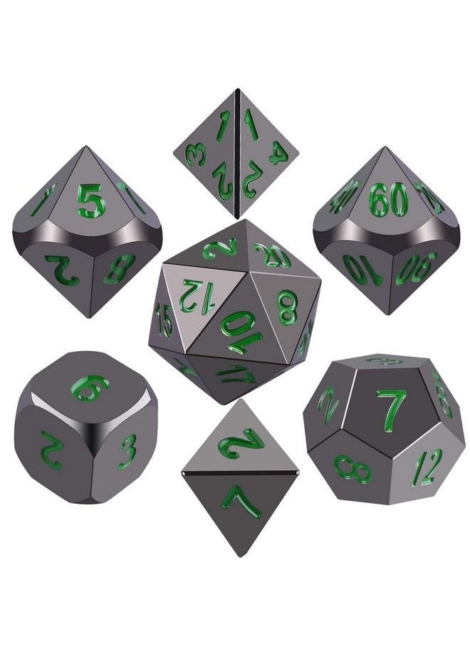 SIQUK Metal Polyhedral Dice Shiny Black Body And Dark Green Numbers Zinc Alloy Dice With Metal Case  - Image 2