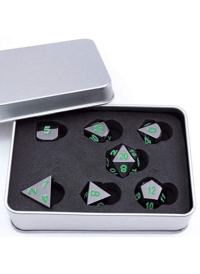 SIQUK Metal Polyhedral Dice Shiny Black Body And Dark Green Numbers Zinc Alloy Dice With Metal Case  - Image 3