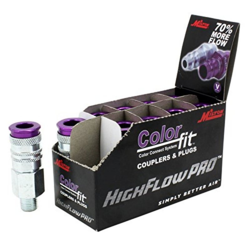 وصلة هوائية ColorFit HIGHFLOWPRO™ 765VC - نمط V، أرجواني - 1/4 بوصة NPT ذكر، (صندوق من 10) - Image 5