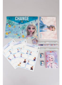 Dekomus Licensed Frozen 12 Piece Stationery Set Snap File, School Label, Pencil with Eraser, Pencil Sharpener, Notepad, Drawing Book