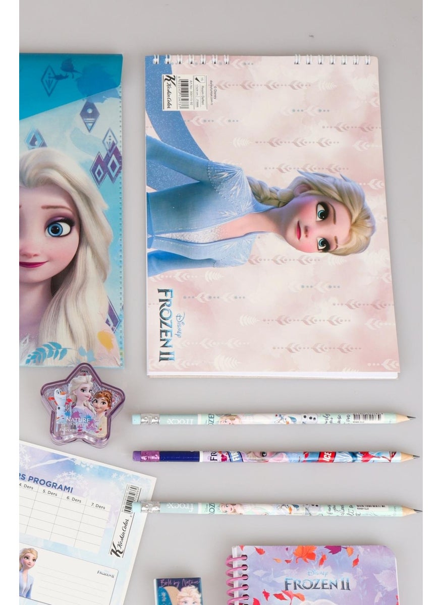Elsa - Dekomus Licensed Frozen 12 Piece Stationery Set Snap File, School Label, Pencil with Eraser, Pencil Sharpener, Notepad, Drawing Book - Image 1