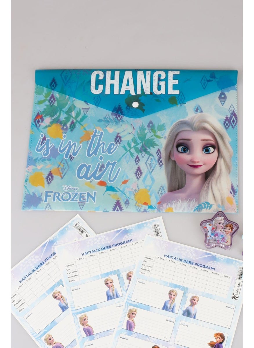 Elsa - Dekomus Licensed Frozen 12 Piece Stationery Set Snap File, School Label, Pencil with Eraser, Pencil Sharpener, Notepad, Drawing Book - Image 1