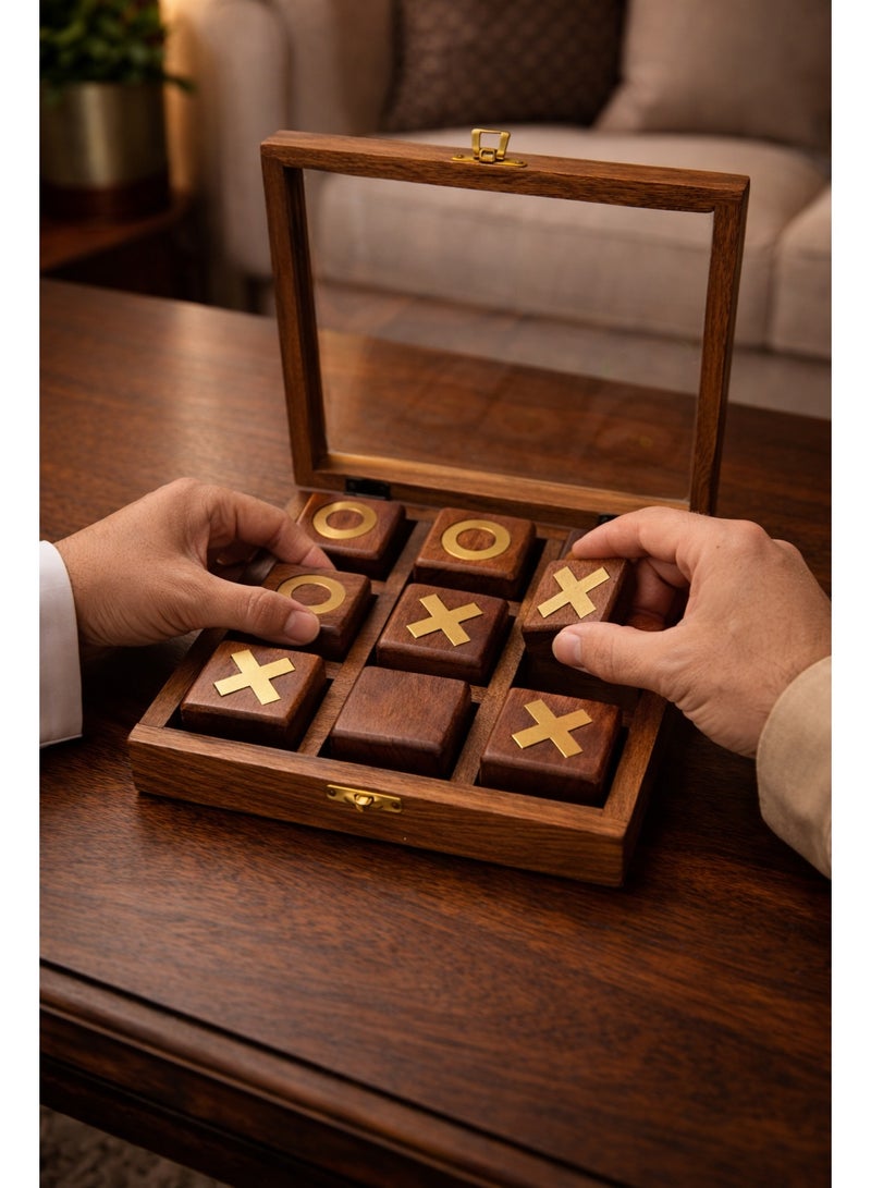 XO board game, handmade, made of wood, divided into squares, with the symbols X and O drawn on them, and characterized by its wooden base, which makes it rest on the table or on the floor. - Image 2