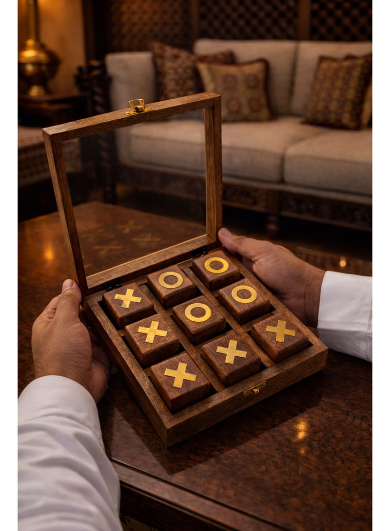 XO board game, handmade, made of wood, divided into squares, with the symbols X and O drawn on them, and characterized by its wooden base, which makes it rest on the table or on the floor. - Image 3
