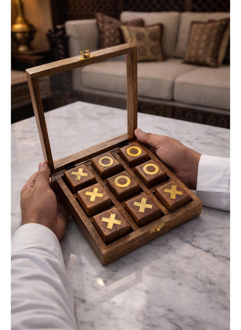 XO board game, handmade, made of wood, divided into squares, with the symbols X and O drawn on them, and characterized by its wooden base, which makes it rest on the table or on the floor. - Image 5