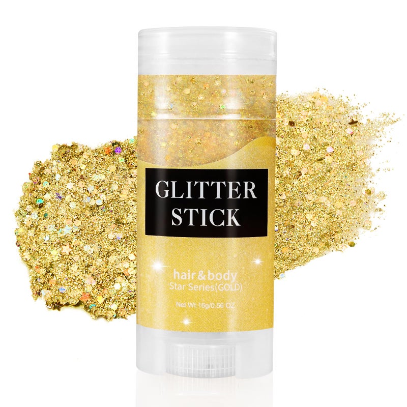 Mysense Gold Body Glitter Stick,Face Hair Glitter Makeup,Music Festival Concert Outfit Rave Pride Accessories for Women,Mermaid Sequins Chunky Glitter Face Paint,Hair Glitter Gel for Kids,0.56oz - Image 1
