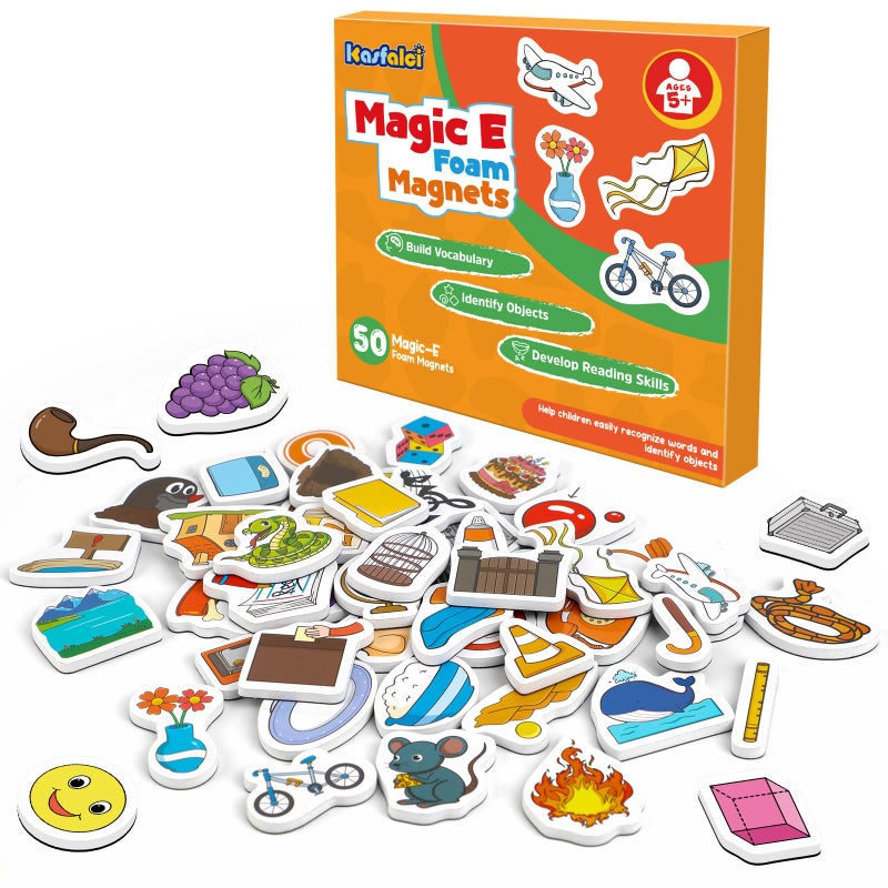 Kasfalci Magic E Word GamesPhonics Games50 Magnetic Foam ObjectsFridge Magnets for KidsSpeech Therapy Toys for ToddlerLearn to Read Spelling Reading Learning for Preschool Kindergarten Classroom - Image 3