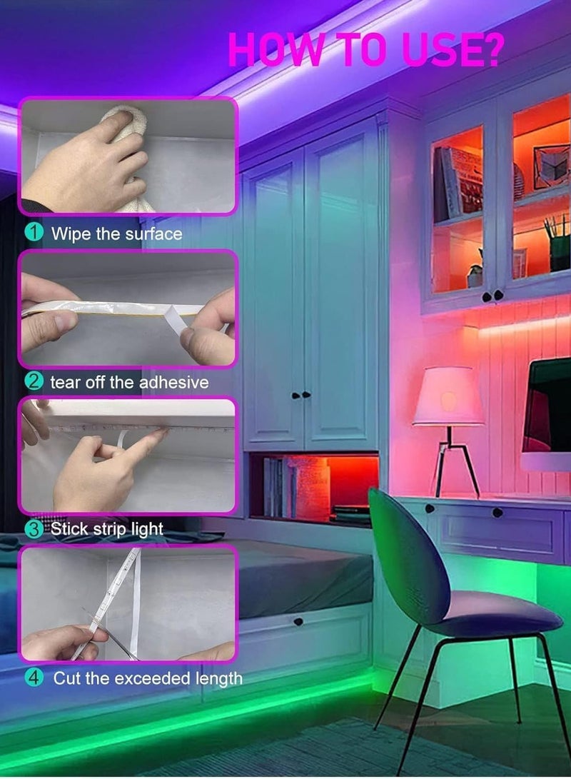 مخطوطات شرائط أضواء LED مع جهاز تحكم عن بعد، مزامنة شريط أضواء LED للموسيقى، مجموعة مصابيح LED مرنة متغيرة الألوان لغرفة النوم، خيارات ألوان DIY لديكور المنزل، البار، المطبخ، الحفلات (5 أمتار) - Image 4