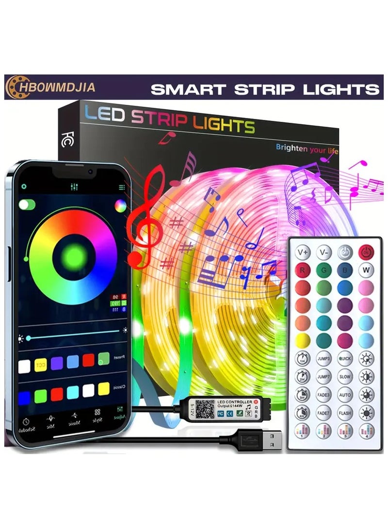 مخطوطات شرائط أضواء LED مع جهاز تحكم عن بعد، مزامنة شريط أضواء LED للموسيقى، مجموعة مصابيح LED مرنة متغيرة الألوان لغرفة النوم، خيارات ألوان DIY لديكور المنزل، البار، المطبخ، الحفلات (5 أمتار) - Image 1