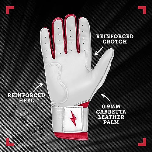 BRUCE BOLT Chrome Series Long Cuff Red Batting Glove - Red Small - Image 3
