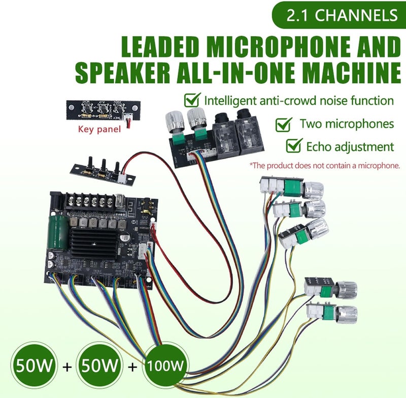 TOPINCN Amplifier Board, 50W+50W+100W Power with USB MIC Input 2.0 Channel Stereo AMP Board for DIY Speaker Sound System Audio Module - Image 4