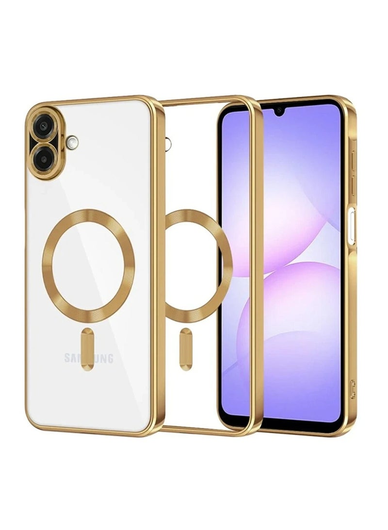 Magnetic Clear Case for Samsung Galaxy A07 with Camera Lens Protector Magsafe Compatible Electroplated Soft TPU Shockproof Anti-Scratch Phone Case for Galaxy A07 4G Gold - Image 1