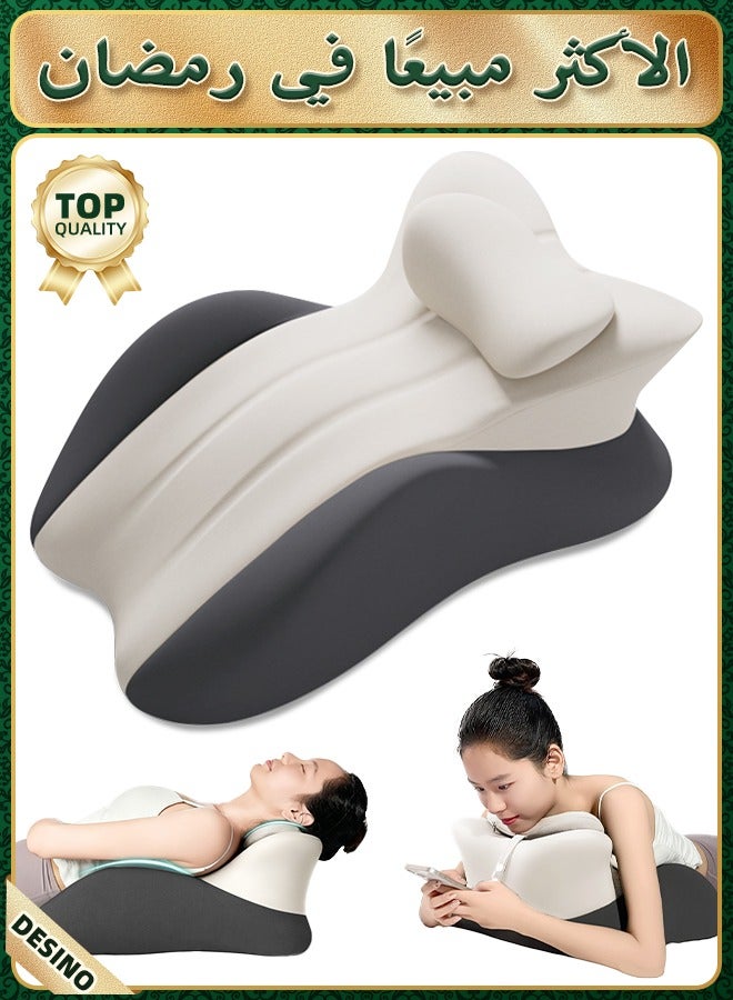 قف وسادة إسفينية لدعم الظهر للسرير - وسادة استراحة من إسفنج الذاكرة مع وسادة دعم صغيرة، وسادة قراءة مريحة للجلوس والنوم، وتخفيف ارتجاع المريء، ومنع الشخير، ودعم وضعية الساقين - Image 1