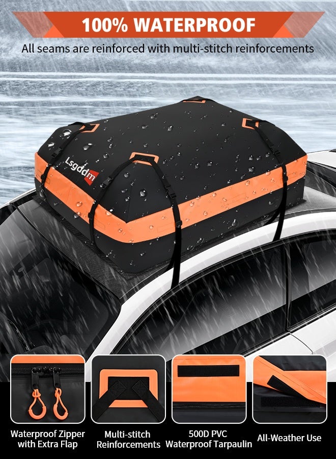 Lsgddm Lsgddm Roof Bag, Waterproof Soft Car Top Carrier Without Rack, 15 Cubic Feet Cargo Carrier for Top of All Vehicles with/Without Rack, Includes Anti-Slip Mat, 4 Door Hooks, Luggage Lock, Storage Bag - Image 2