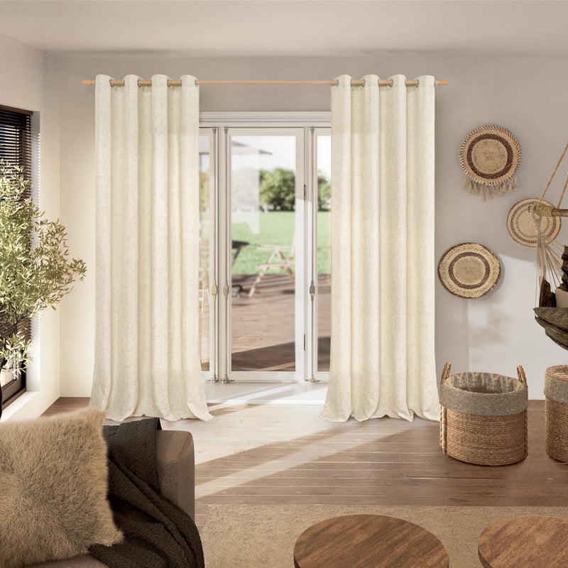 BGment Linen Curtains for Living Room 2 Panels Set  Extra Long Light Filtering Curtains Boho Burlap Farmhouse Textured Privacy Floor 108 Inch Length Window Curtains  Each Panel Drapes 52 Inch  Natural - Image 2